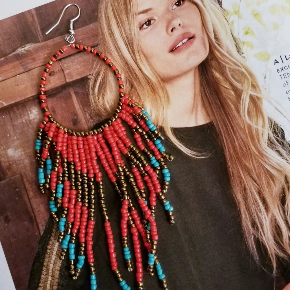 Bohemian Beads Tassel Earrings - Picture 3 of 14